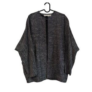 VTG Umi Collections Anne Crimmins Black Woven Silk Open Light Jacket Womens 10